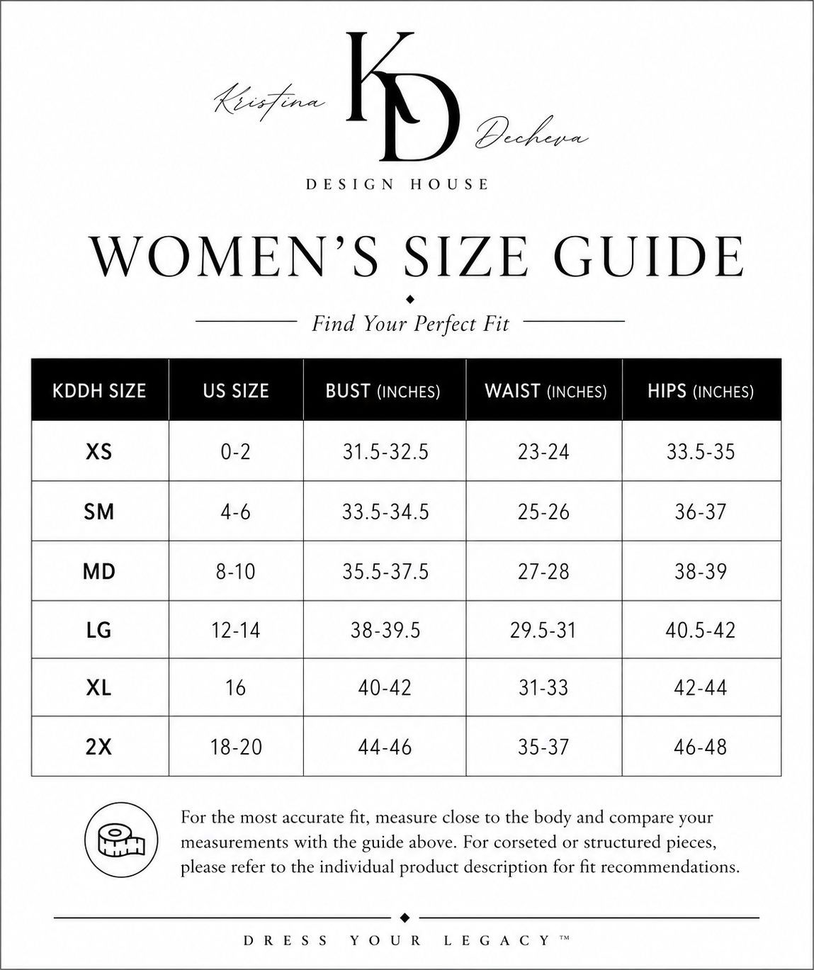 KDDH women's size guide