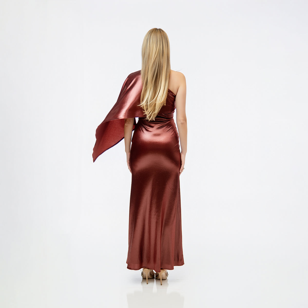 Red Ultra Luster velvet evening gown back view