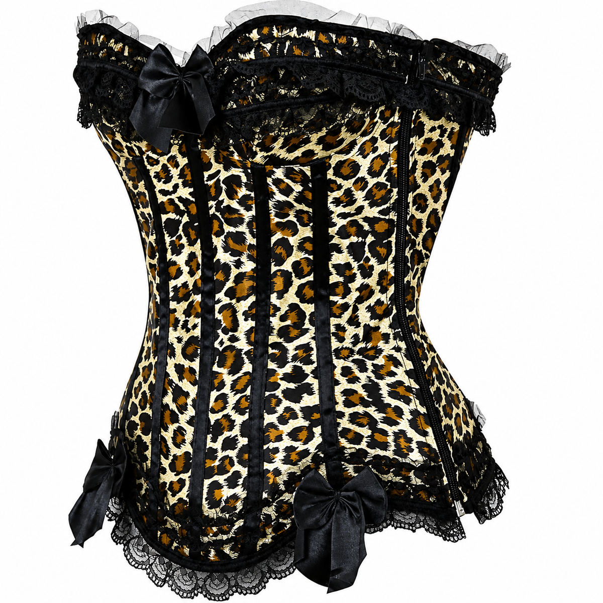 Bettie Bombshell leopard print corset side view