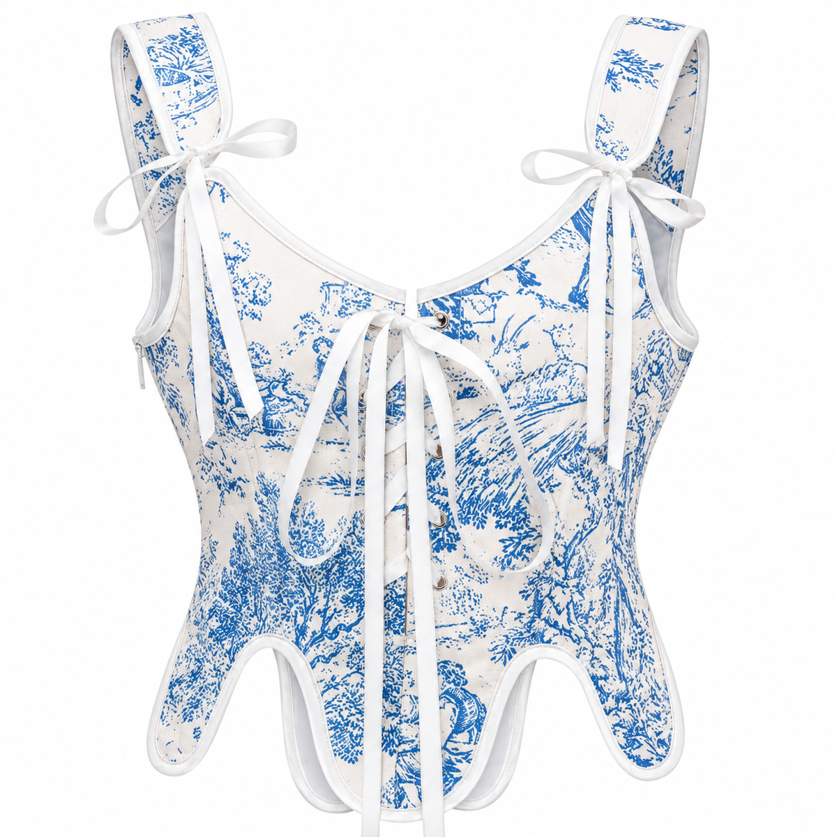 Versailles Vista blue and white toile corset by KDDH