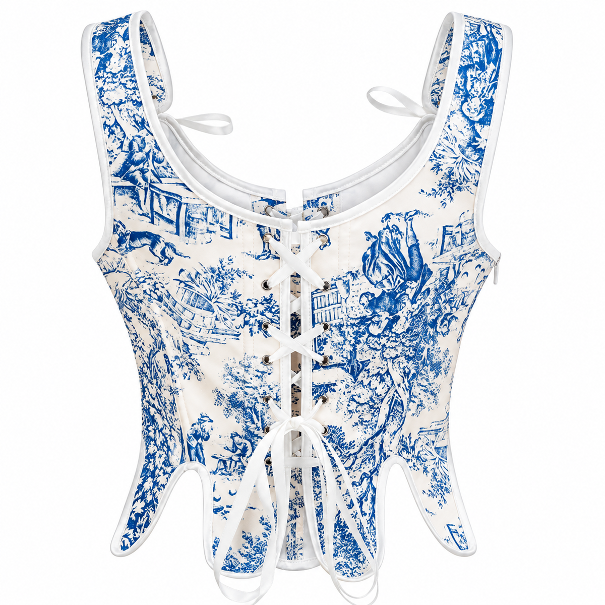 Versailles Vista blue and white corset lace-up back