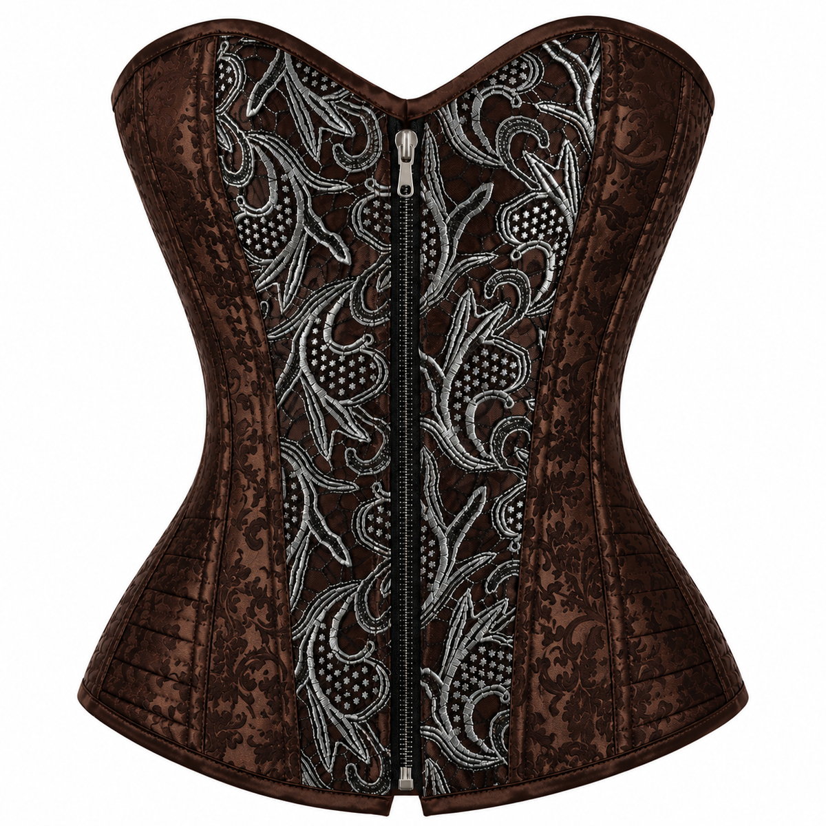 Victorian Era brown corset with brocade detailing by KDDH