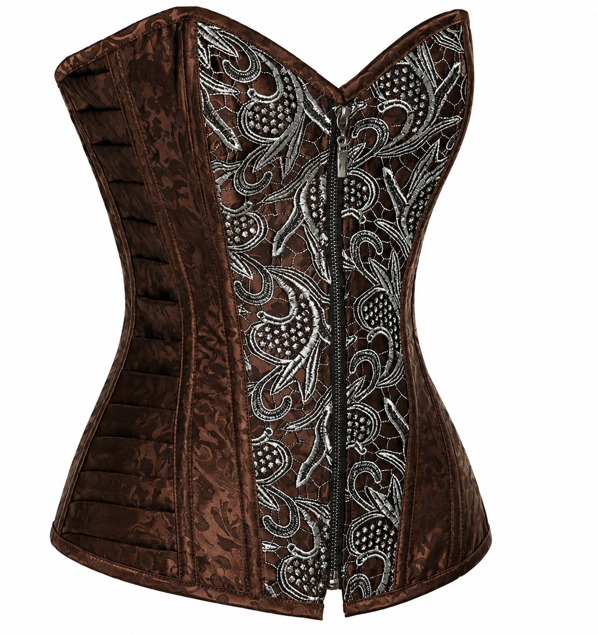 Victorian Era brown brocade corset side view