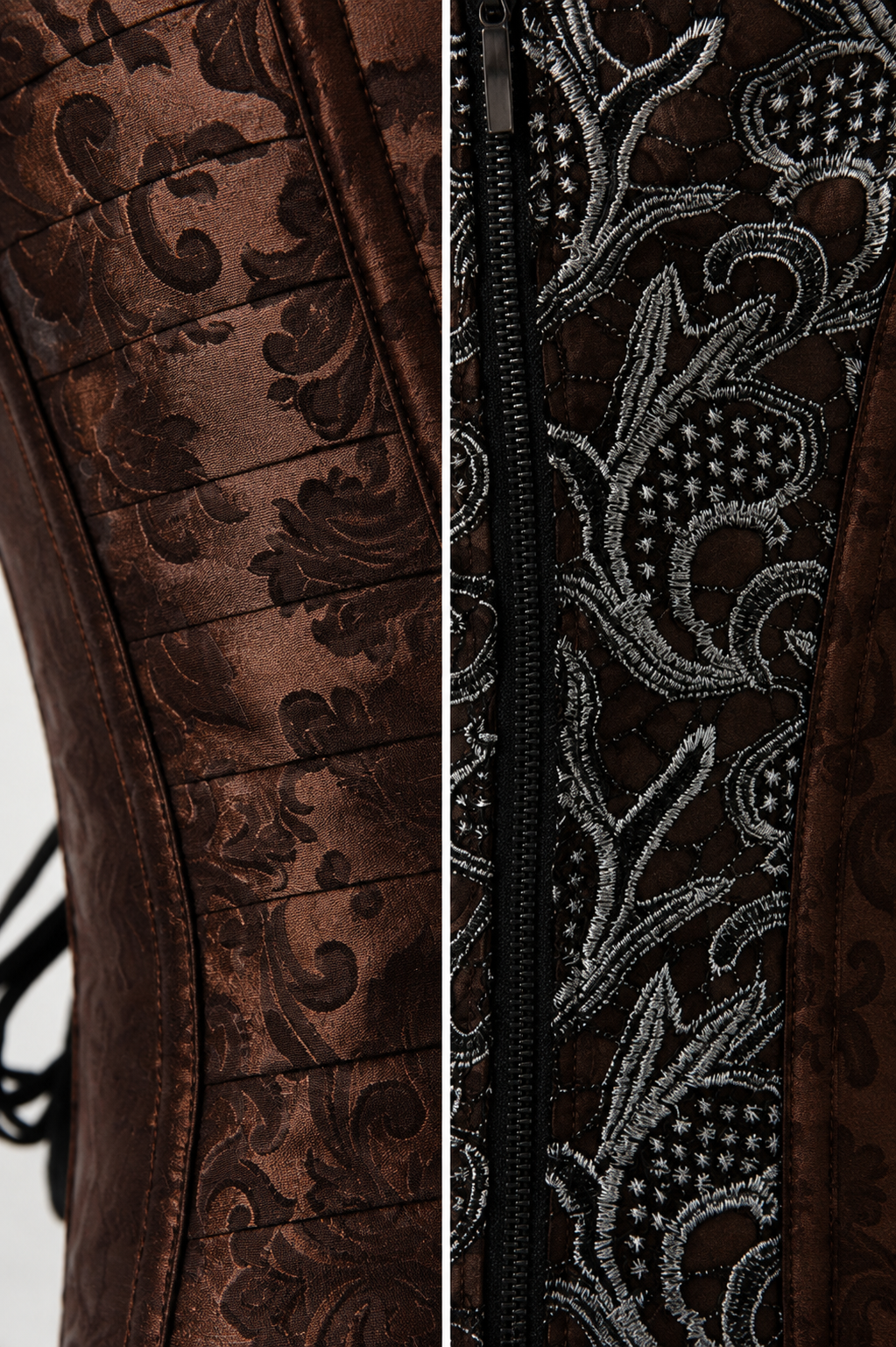 Victorian Era Corset brocade fabric and structured detailing