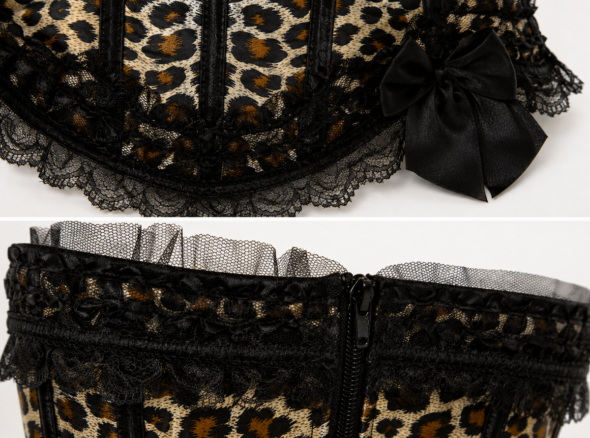 Bettie Bombshell leopard corset detail