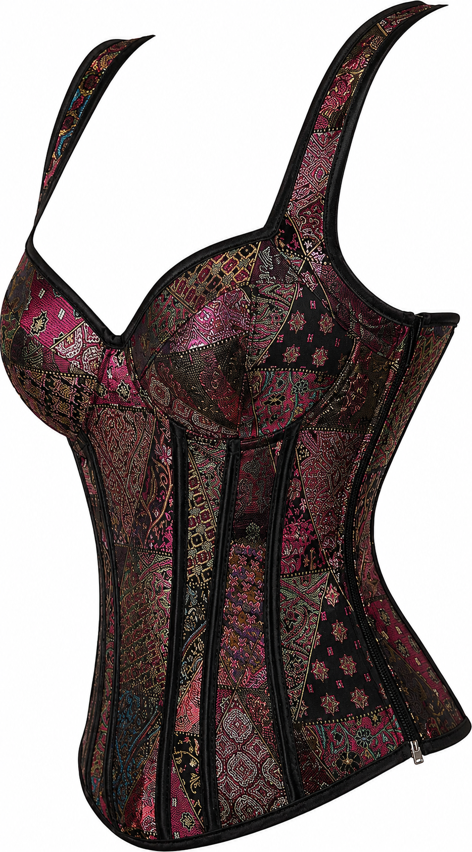 Regal Rebellion burgundy brocade corset side view