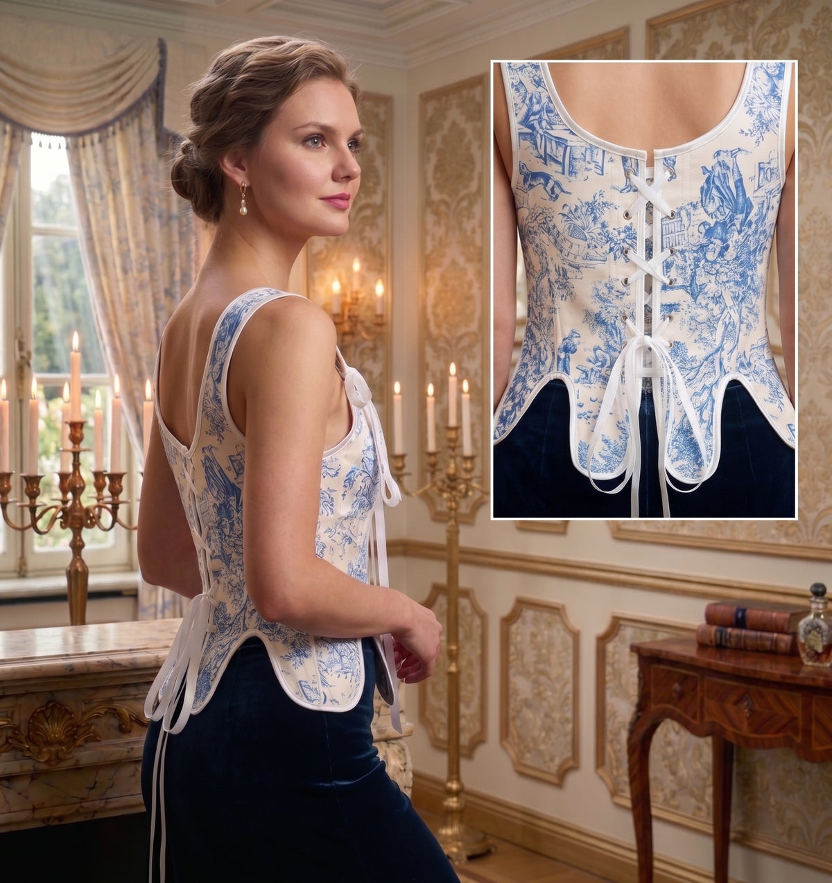 Versailles Vista corset styled on model