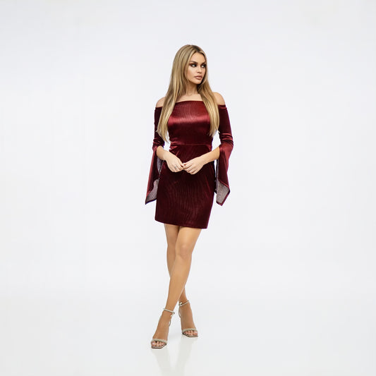 Metallic Cabernet burgundy velvet mini dress by KDDH